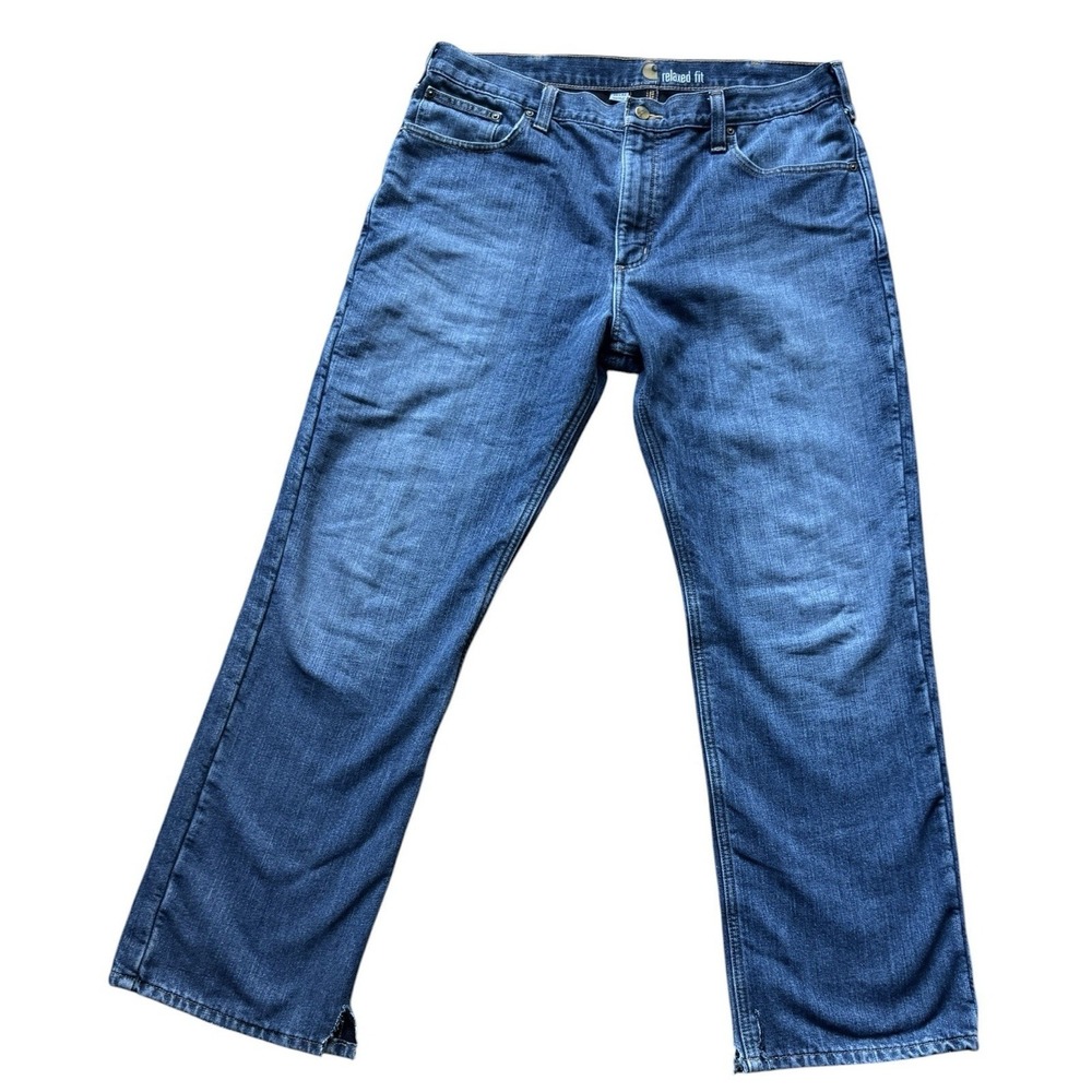 Carhartt Mens Insulated Lined Work Jeans Relaxed Fit Cut Boot Slit Hem 38x32